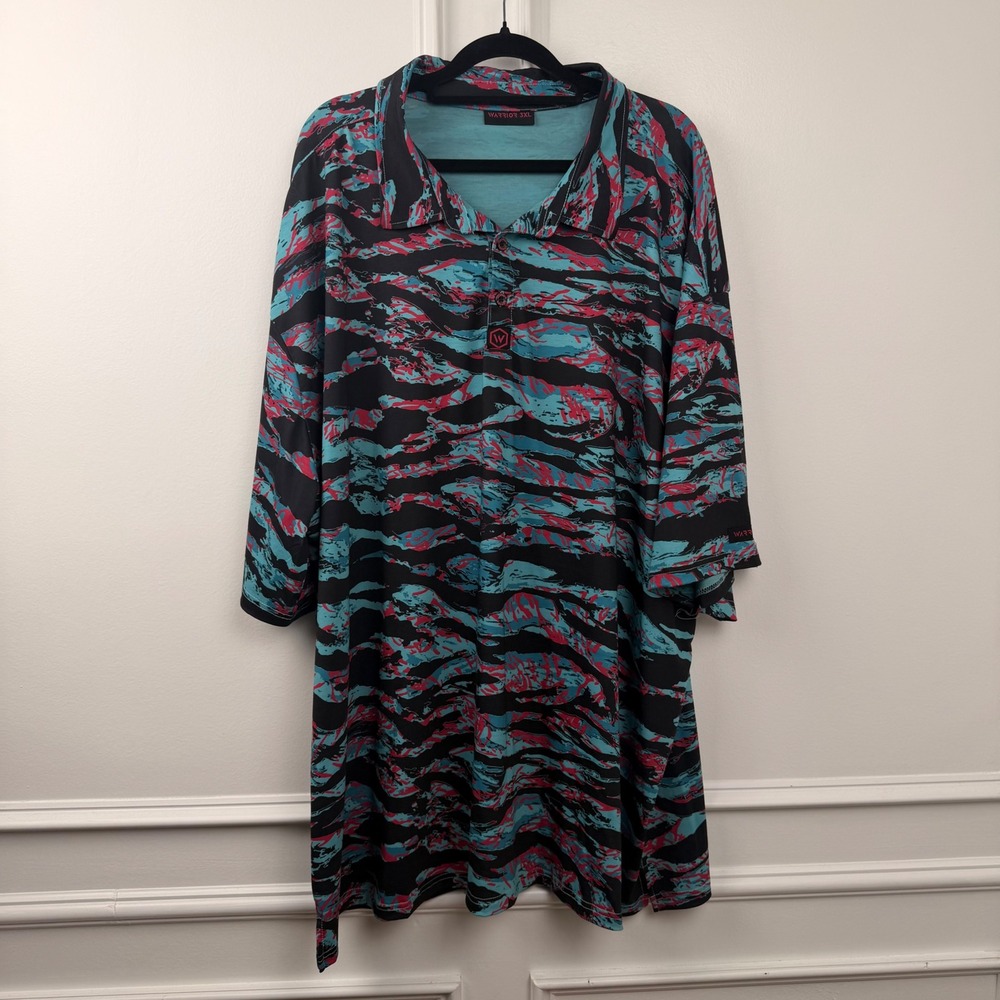 Warrior Mens 3XL Tiger Stripe Camo Polo Shirt Teal Pink Black Spandex Blend